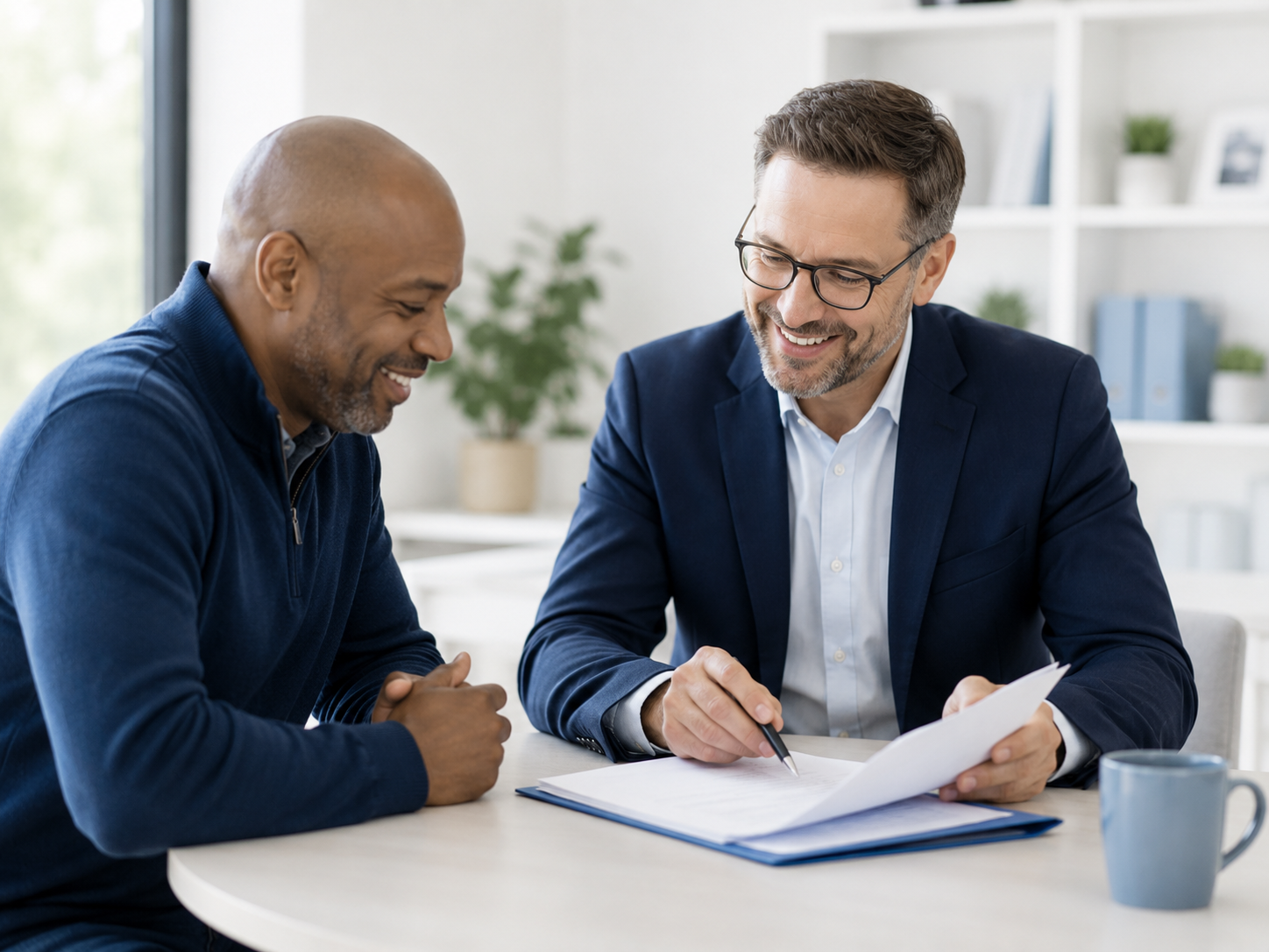 Insurance advisor helping client review coverage options