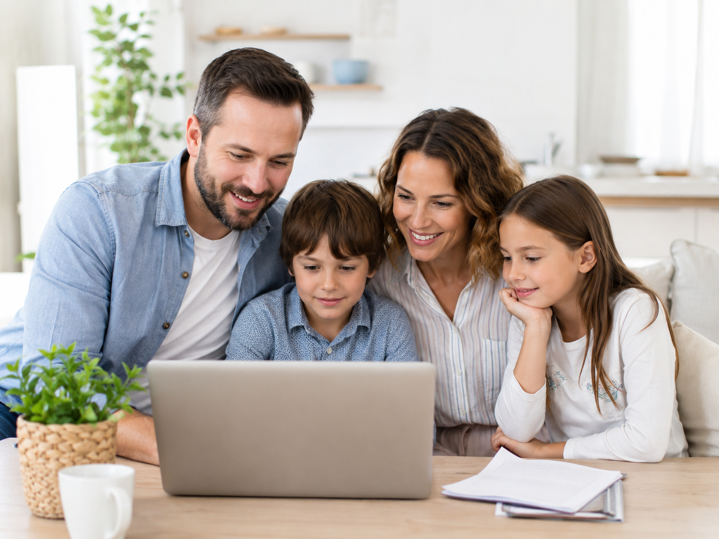 Family reviewing health insurance options together